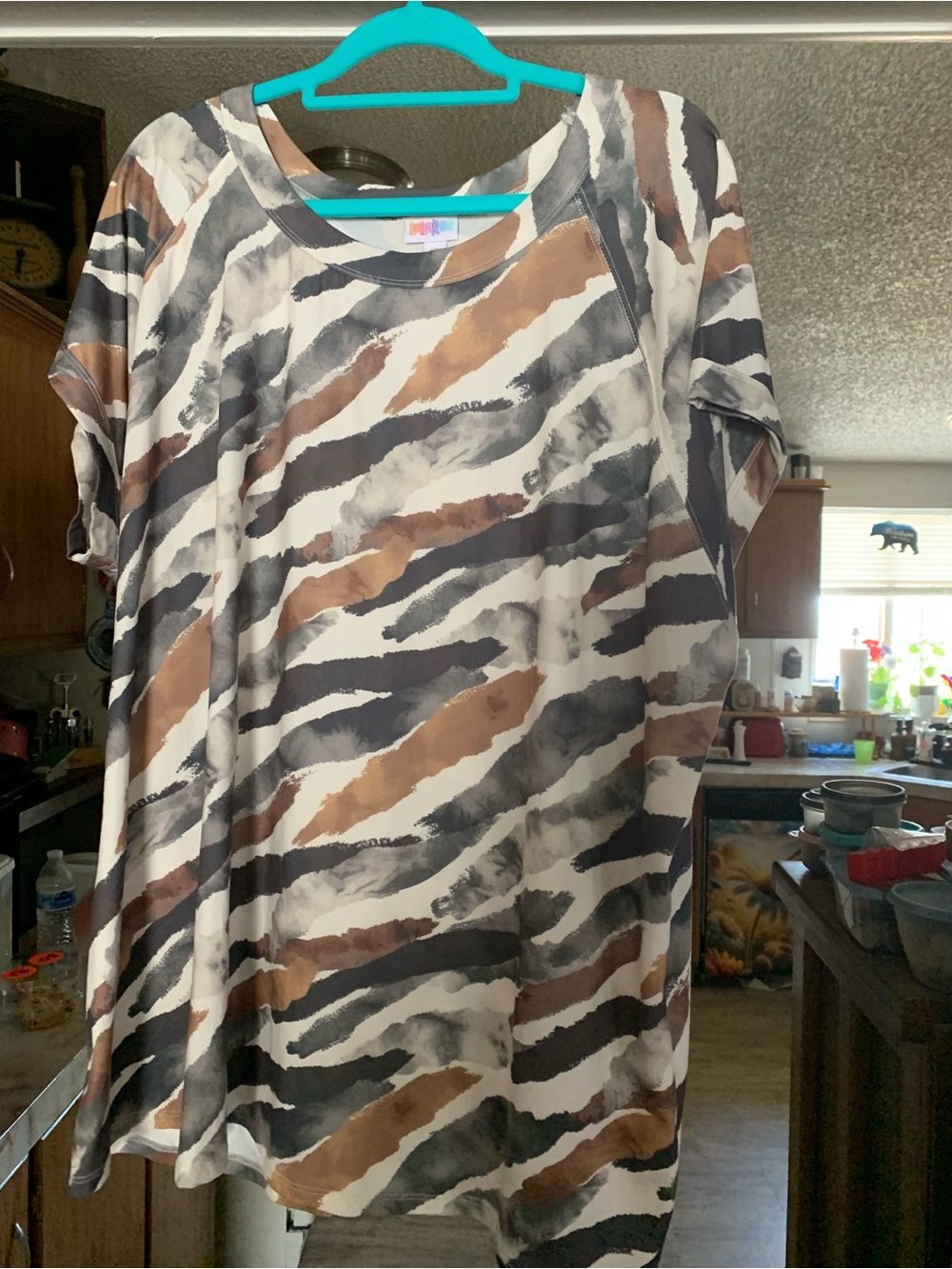LuLaRoe Brown Black Cream Abstract Stripe Top